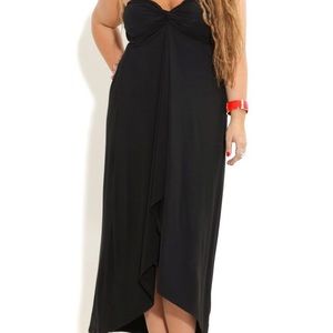 City Chic Strapless Jersey Knot Dress Black